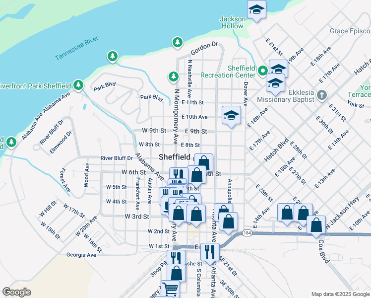 map of restaurants, bars, coffee shops, grocery stores, and more near 709 North Nashville Avenue in Sheffield