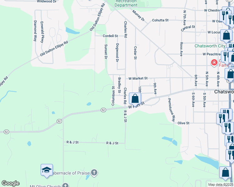 map of restaurants, bars, coffee shops, grocery stores, and more near 115 Bradley Street in Chatsworth