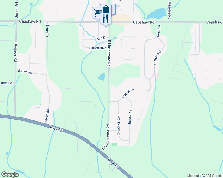 map of restaurants, bars, coffee shops, grocery stores, and more near 14442 East Limestone Road in Harvest
