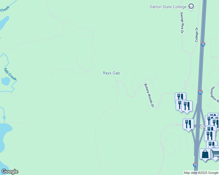 map of restaurants, bars, coffee shops, grocery stores, and more near 2515 Grandview Drive in Dalton