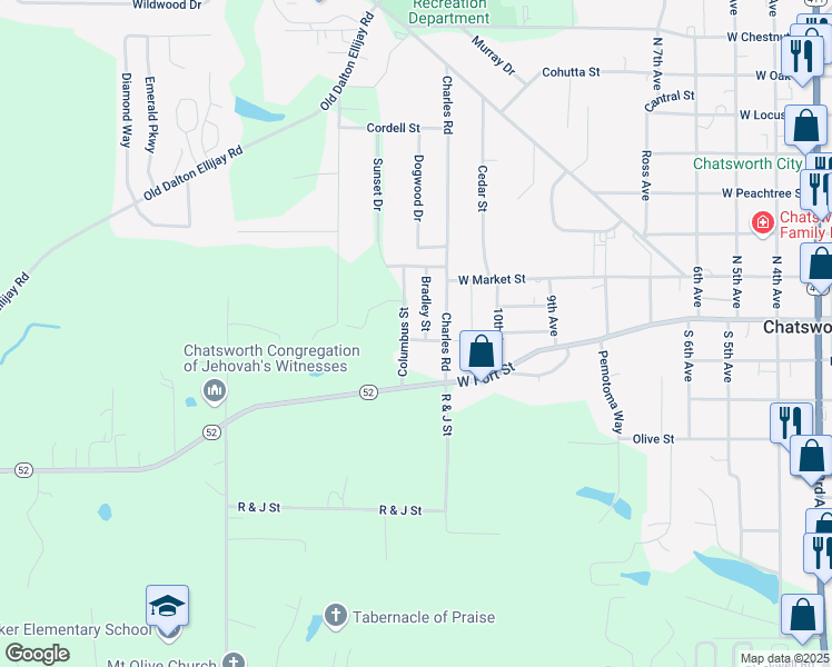 map of restaurants, bars, coffee shops, grocery stores, and more near 115 Bradley Street in Chatsworth