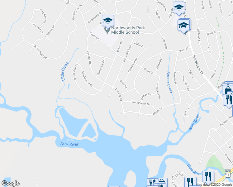 map of restaurants, bars, coffee shops, grocery stores, and more near 419 Decatur Road in Jacksonville