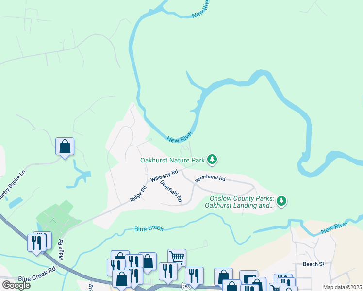 map of restaurants, bars, coffee shops, grocery stores, and more near 8 Amelia Lane in Jacksonville