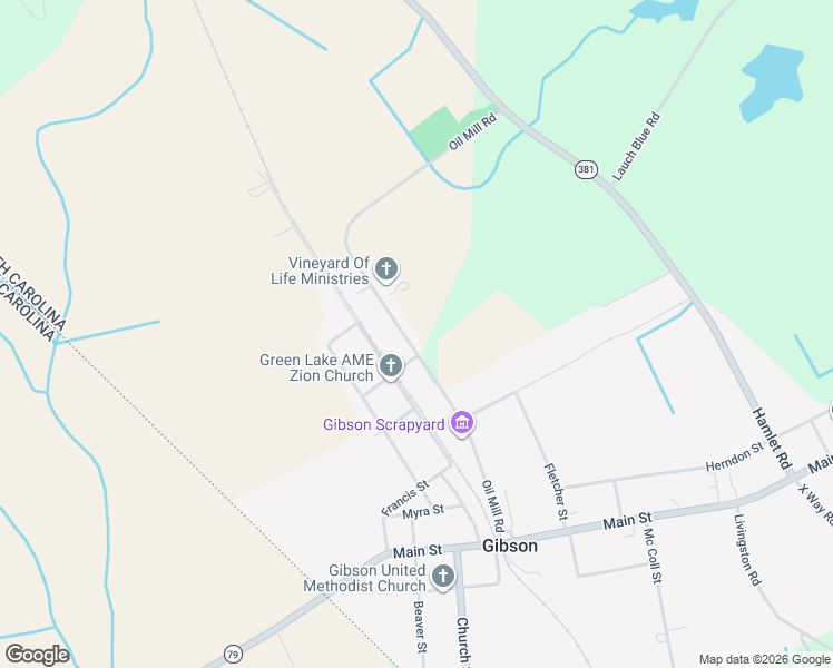 map of restaurants, bars, coffee shops, grocery stores, and more near 14081 Oil Mill Road in Gibson