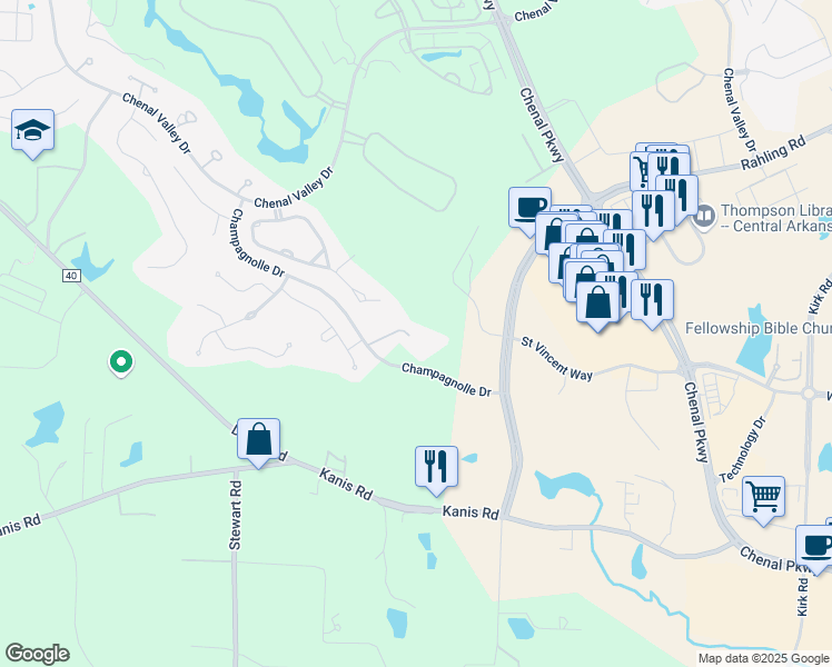 map of restaurants, bars, coffee shops, grocery stores, and more near 12 Witry Court in Little Rock