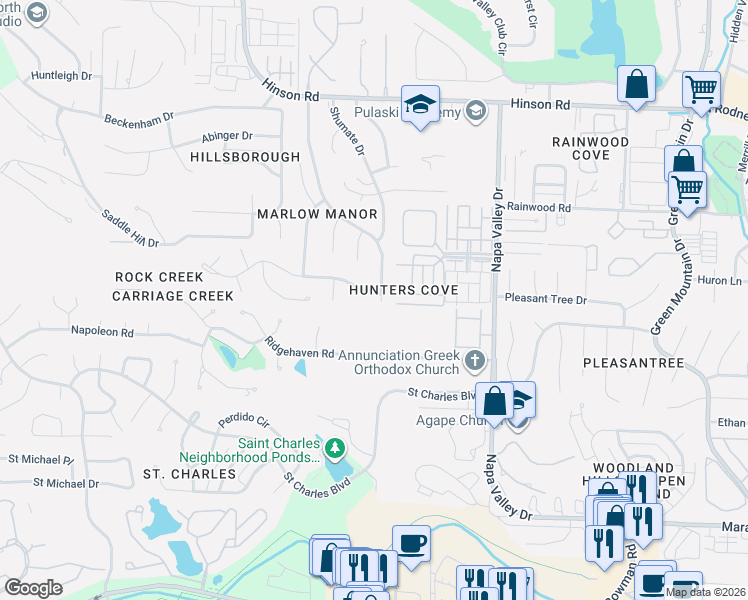 map of restaurants, bars, coffee shops, grocery stores, and more near 12800 Morrison Road in Little Rock