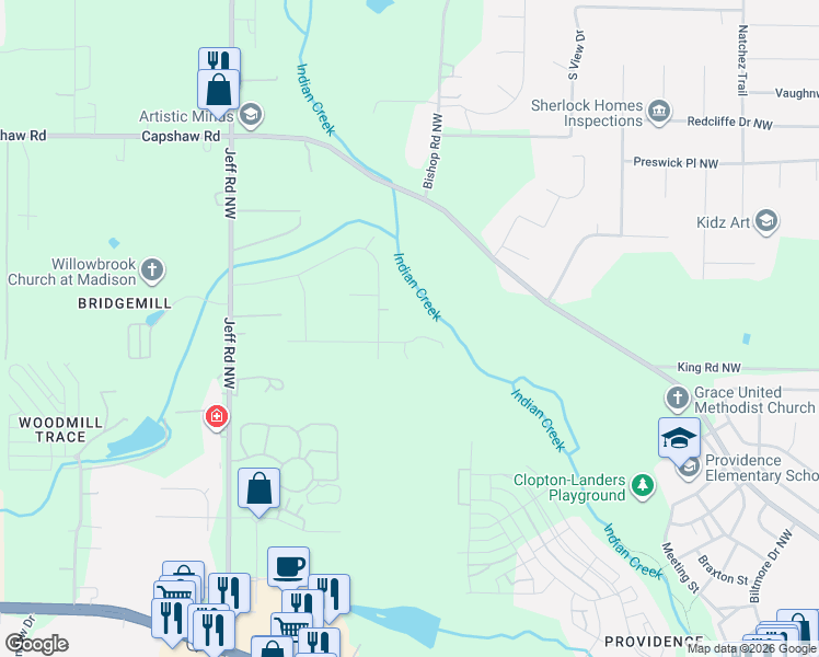 map of restaurants, bars, coffee shops, grocery stores, and more near 207 Earl Vaughn Drive Northwest in Huntsville