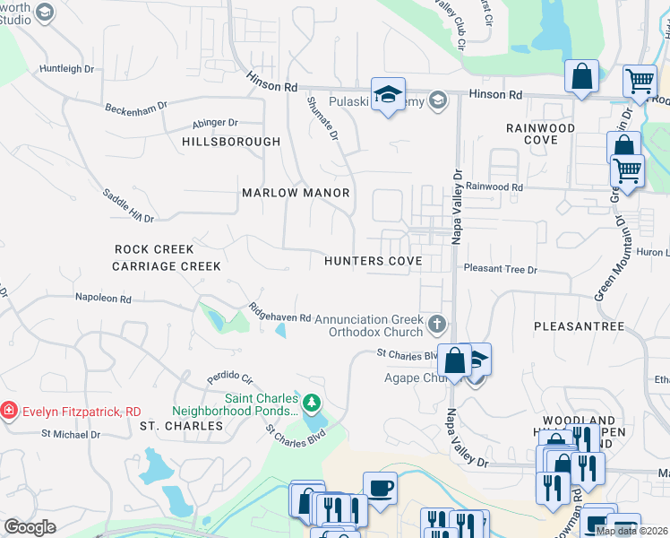 map of restaurants, bars, coffee shops, grocery stores, and more near 12800 Morrison Road in Little Rock