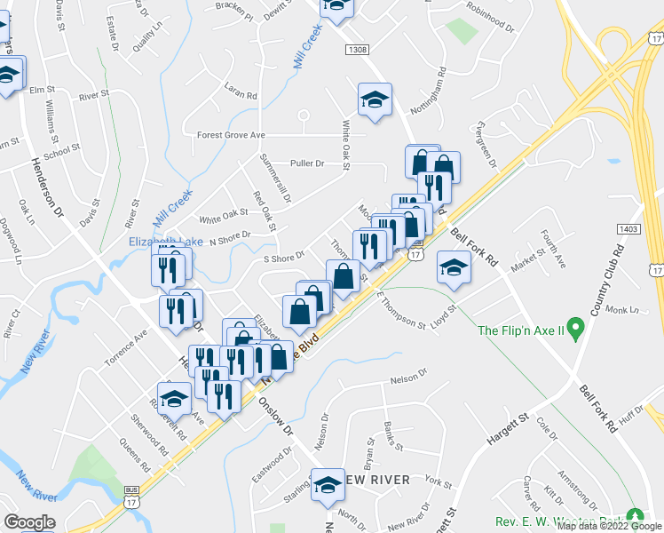 map of restaurants, bars, coffee shops, grocery stores, and more near 116 Cox Avenue in Jacksonville