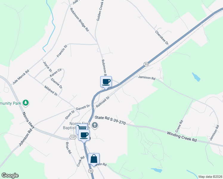 map of restaurants, bars, coffee shops, grocery stores, and more near 410 North Norris Drive in Liberty