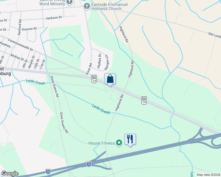 map of restaurants, bars, coffee shops, grocery stores, and more near 17600 Andrew Jackson Highway in Laurinburg