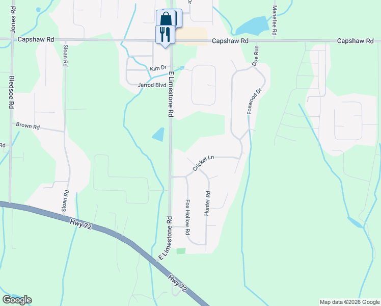 map of restaurants, bars, coffee shops, grocery stores, and more near 14528 Hunter Road in Harvest