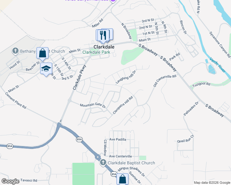 map of restaurants, bars, coffee shops, grocery stores, and more near 554 McKinnon Road in Clarkdale
