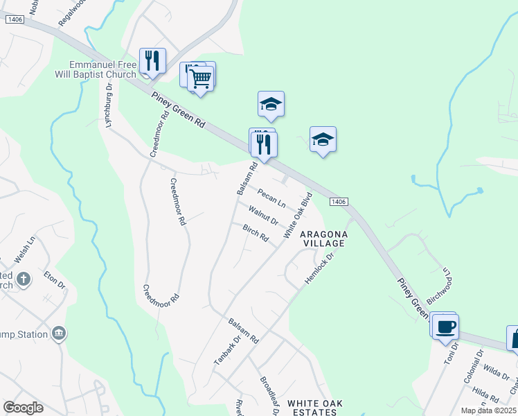 map of restaurants, bars, coffee shops, grocery stores, and more near 9 Walnut Drive in Jacksonville