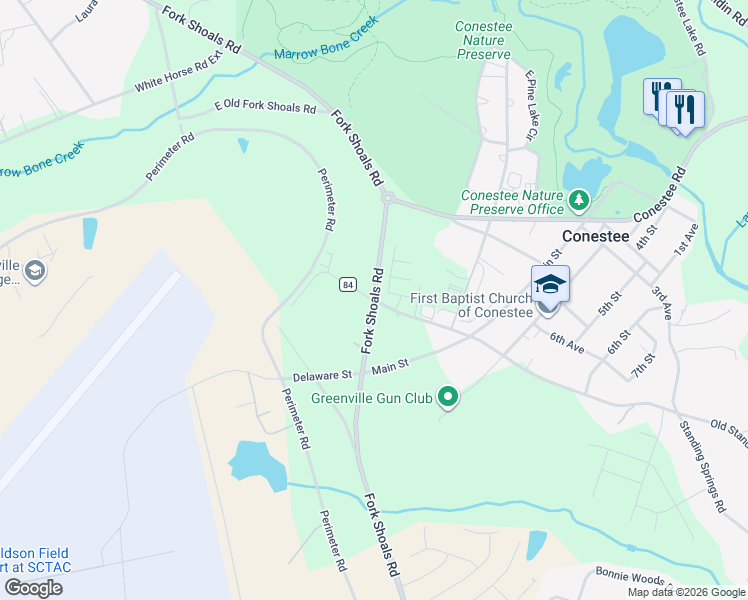 map of restaurants, bars, coffee shops, grocery stores, and more near 8 Standing Springs Road in Greenville