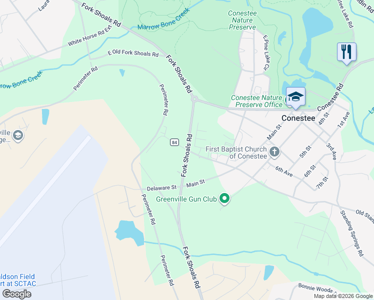 map of restaurants, bars, coffee shops, grocery stores, and more near 8 Standing Springs Road in Greenville