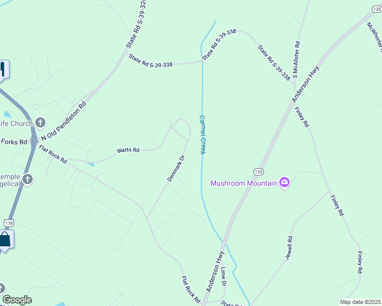 map of restaurants, bars, coffee shops, grocery stores, and more near 133 Denmark Drive in Liberty