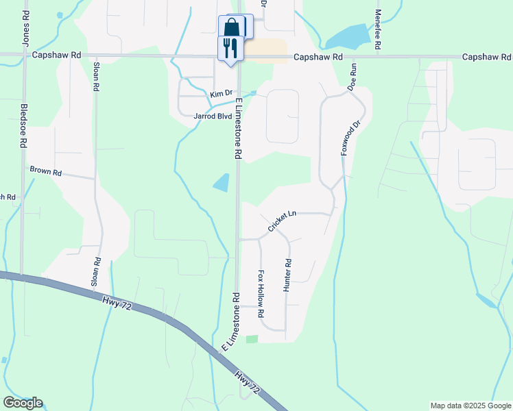 map of restaurants, bars, coffee shops, grocery stores, and more near 14442 East Limestone Road in Harvest