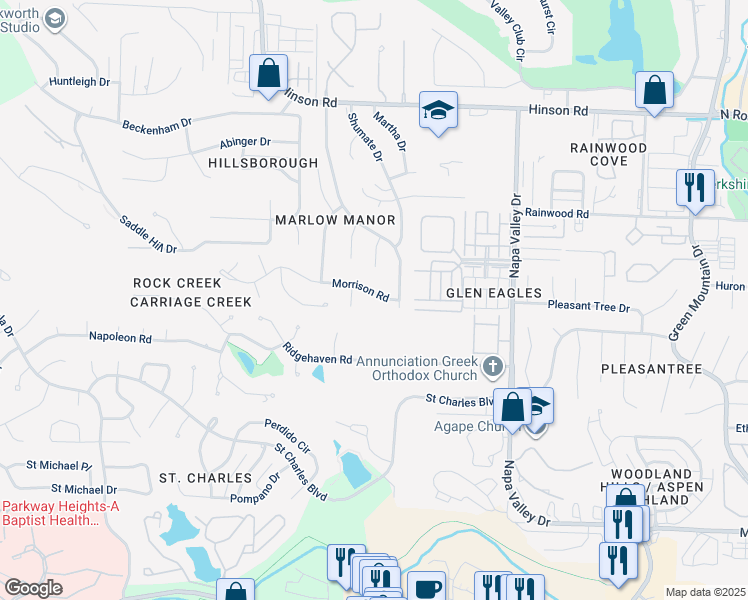 map of restaurants, bars, coffee shops, grocery stores, and more near 12812 Morrison Road in Little Rock