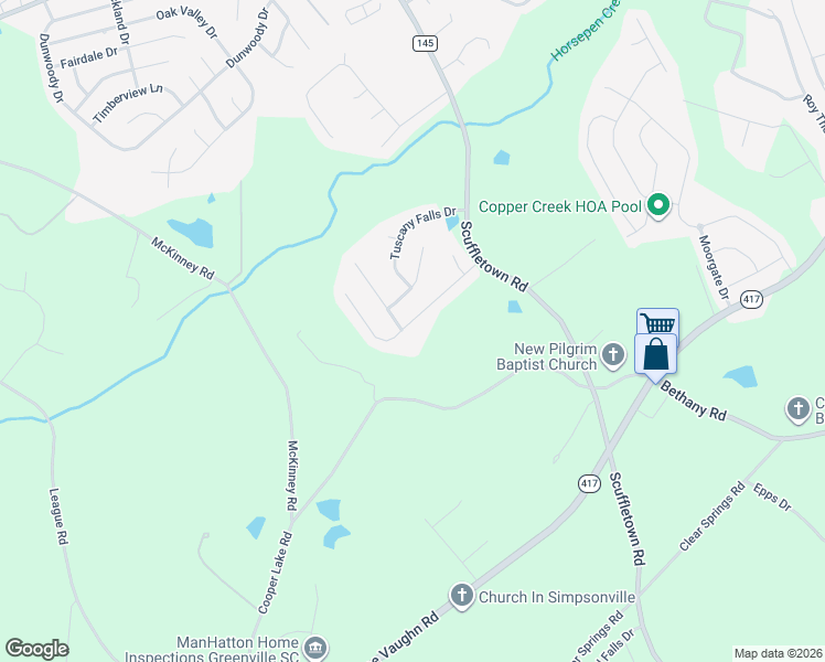 map of restaurants, bars, coffee shops, grocery stores, and more near 301 Montalcino Way in Simpsonville