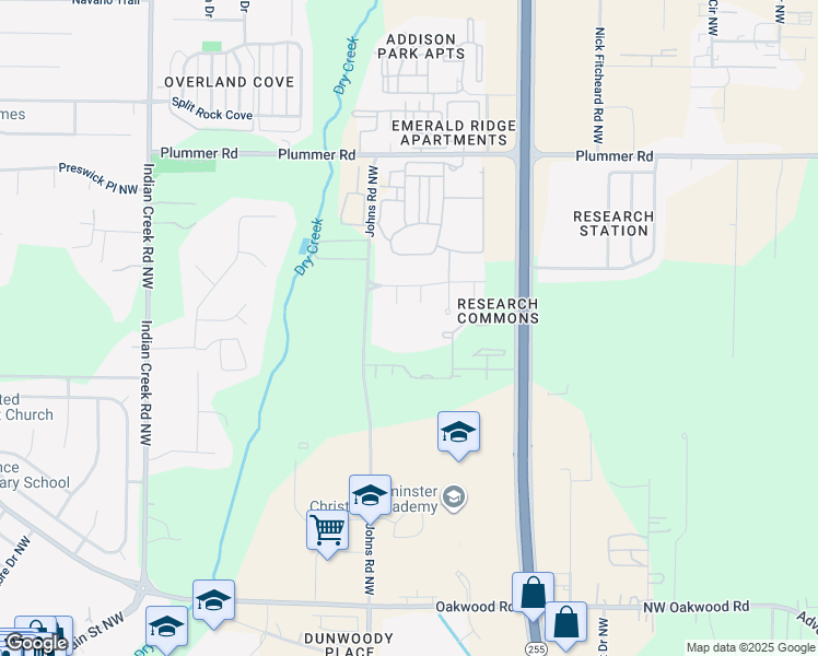 map of restaurants, bars, coffee shops, grocery stores, and more near 451 Johns Road Northwest in Huntsville