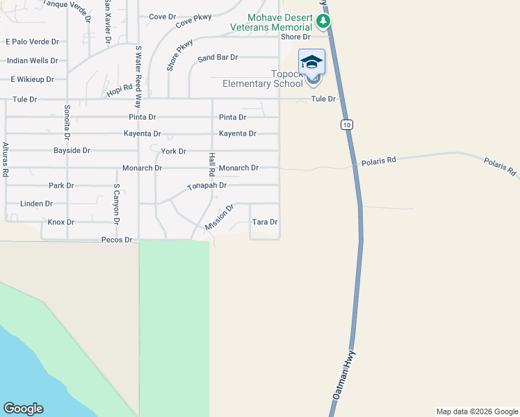 map of restaurants, bars, coffee shops, grocery stores, and more near 4953 Tara Drive in Topock