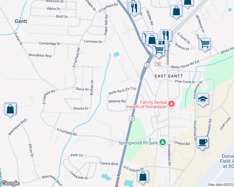 map of restaurants, bars, coffee shops, grocery stores, and more near 111 North Wingate Road in Greenville