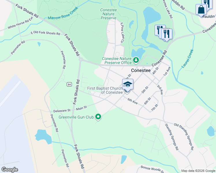 map of restaurants, bars, coffee shops, grocery stores, and more near 203 Rawlings Hide Ln in Greenville