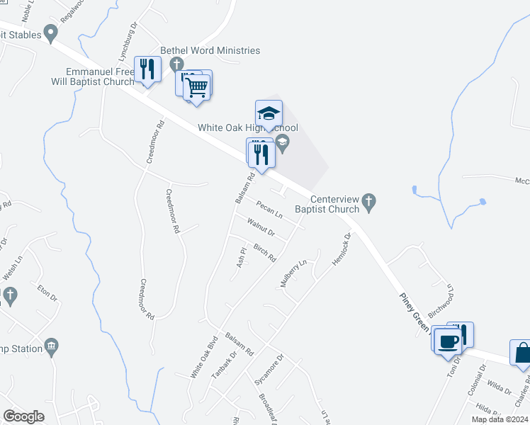 map of restaurants, bars, coffee shops, grocery stores, and more near 110 Pecan Lane in Jacksonville