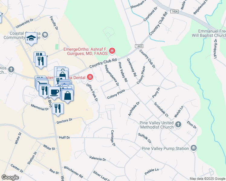 map of restaurants, bars, coffee shops, grocery stores, and more near 2007 Colony Plaza in Jacksonville