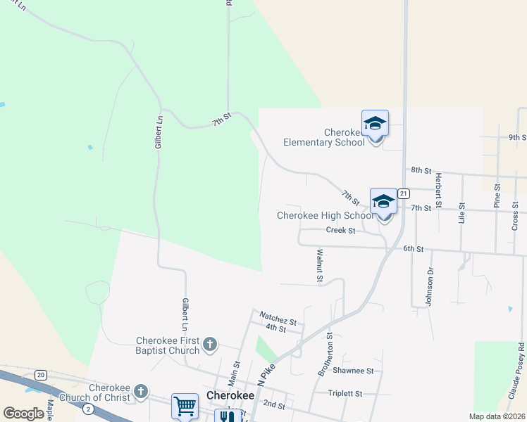 map of restaurants, bars, coffee shops, grocery stores, and more near 880 Russell Street in Cherokee