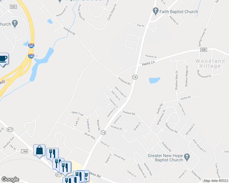 map of restaurants, bars, coffee shops, grocery stores, and more near 3 Old Tree Ct in Simpsonville