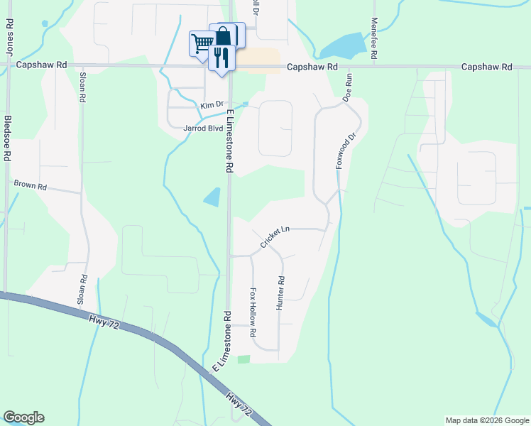 map of restaurants, bars, coffee shops, grocery stores, and more near 14528 Hunter Road in Harvest