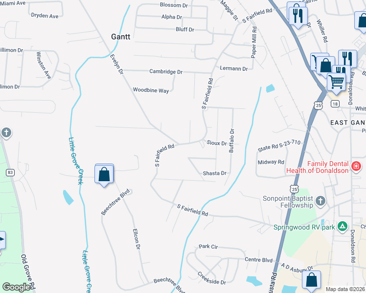 map of restaurants, bars, coffee shops, grocery stores, and more near 37 Evelyn Drive in Greenville