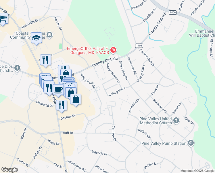 map of restaurants, bars, coffee shops, grocery stores, and more near 2007 Colony Plaza in Jacksonville