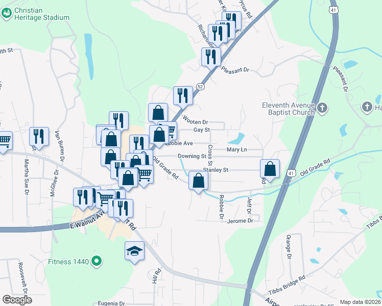 map of restaurants, bars, coffee shops, grocery stores, and more near 210 Scobie Avenue in Dalton