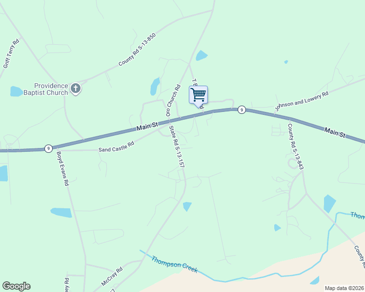 map of restaurants, bars, coffee shops, grocery stores, and more near 119 Coon Creek Road in Pageland