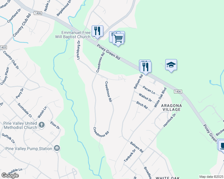 map of restaurants, bars, coffee shops, grocery stores, and more near 407 Creedmoor Road in Jacksonville