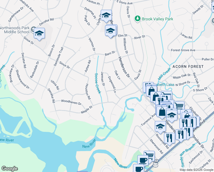 map of restaurants, bars, coffee shops, grocery stores, and more near 506 Jarman Street in Jacksonville