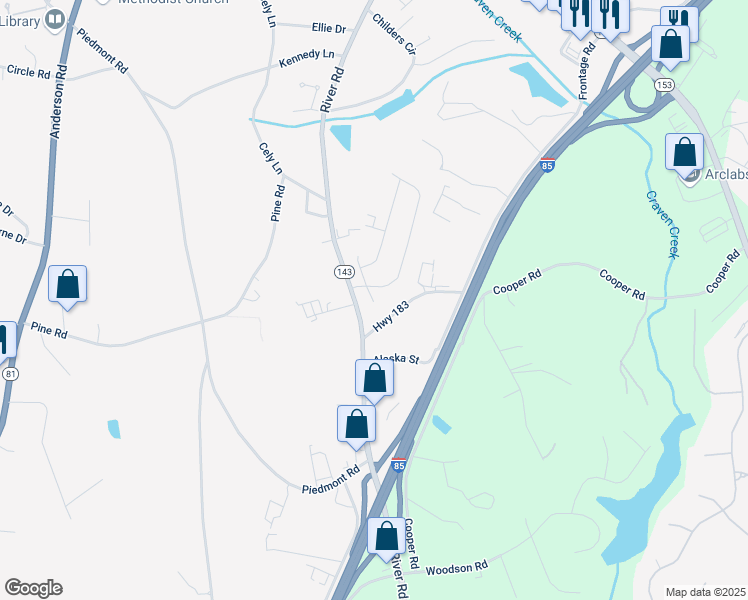 map of restaurants, bars, coffee shops, grocery stores, and more near 120 Rivermill Place in Piedmont