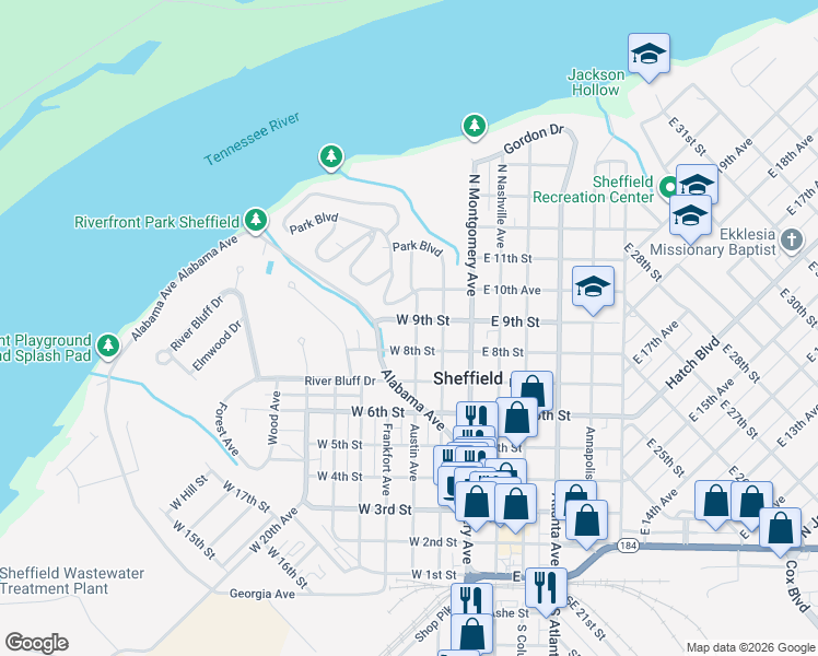 map of restaurants, bars, coffee shops, grocery stores, and more near 200-298 West 9th Street in Sheffield