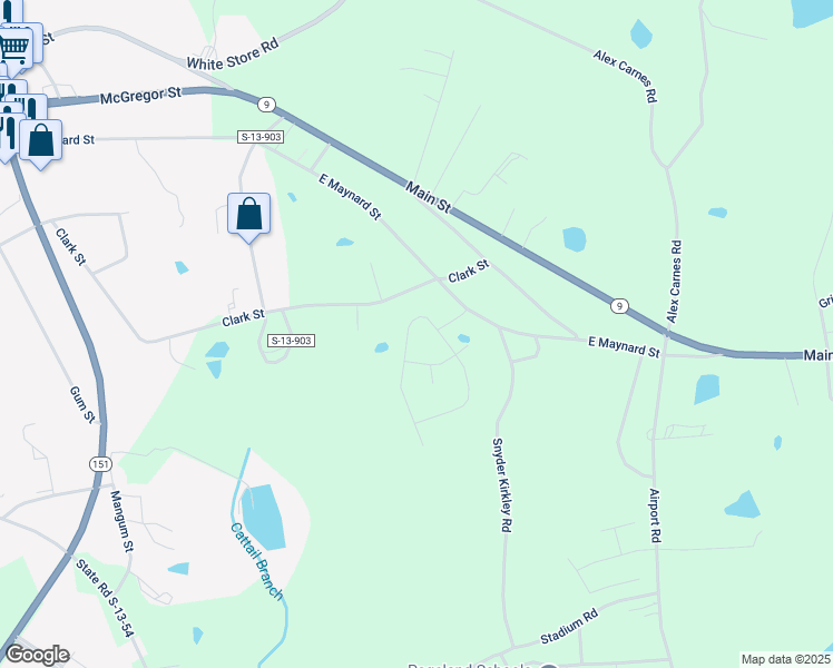 map of restaurants, bars, coffee shops, grocery stores, and more near 120 Amberly Circle in Pageland