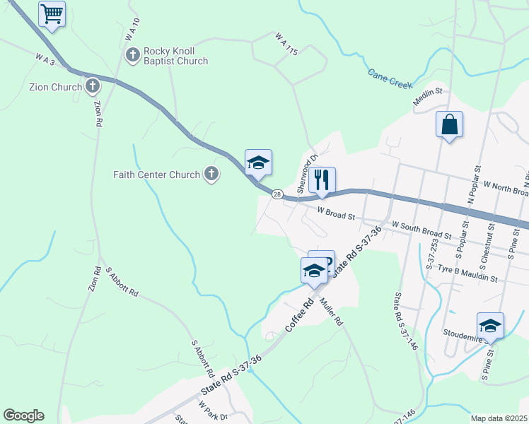 map of restaurants, bars, coffee shops, grocery stores, and more near 116 Corey Road in Walhalla