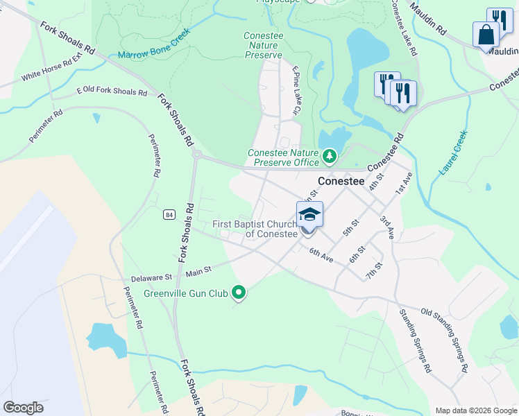 map of restaurants, bars, coffee shops, grocery stores, and more near 26 South Charles Drive in Greenville
