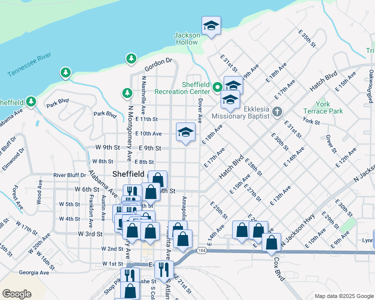 map of restaurants, bars, coffee shops, grocery stores, and more near 500 East 9th Street in Sheffield