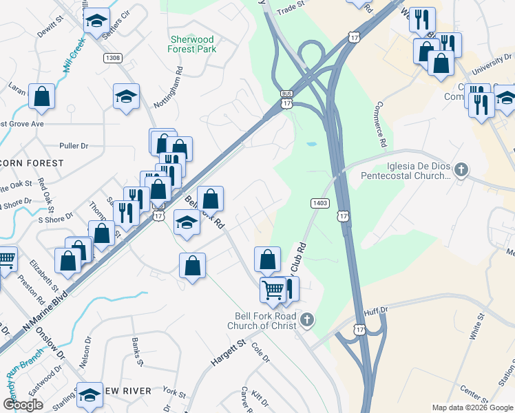 map of restaurants, bars, coffee shops, grocery stores, and more near 203 Fourth Avenue in Jacksonville