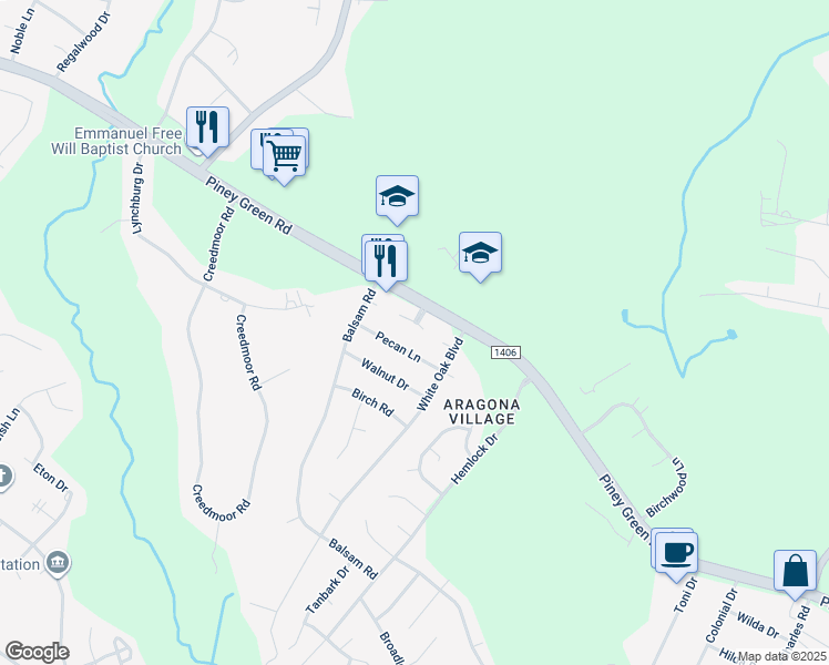 map of restaurants, bars, coffee shops, grocery stores, and more near 228 Yaupon Drive in Jacksonville