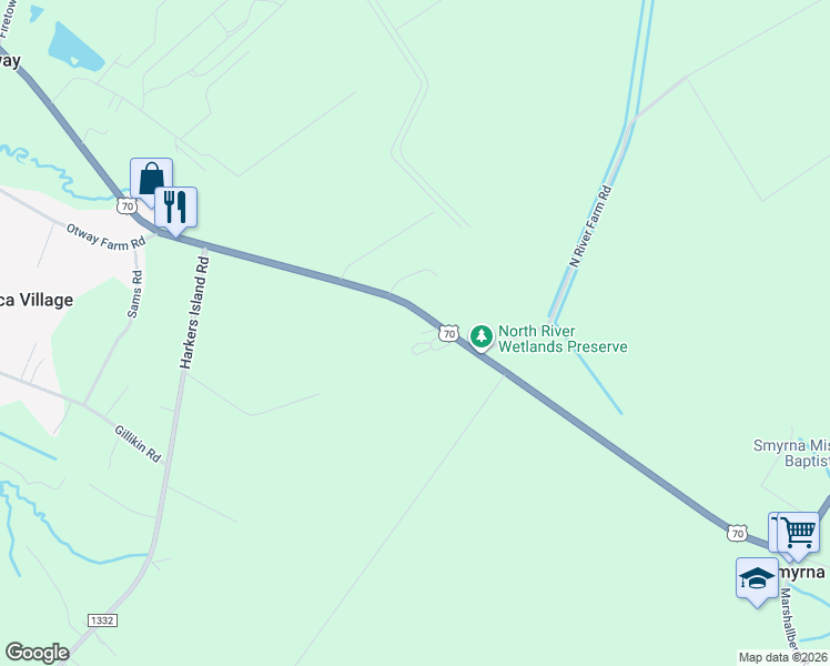 map of restaurants, bars, coffee shops, grocery stores, and more near 958 U.S. 70 in Beaufort