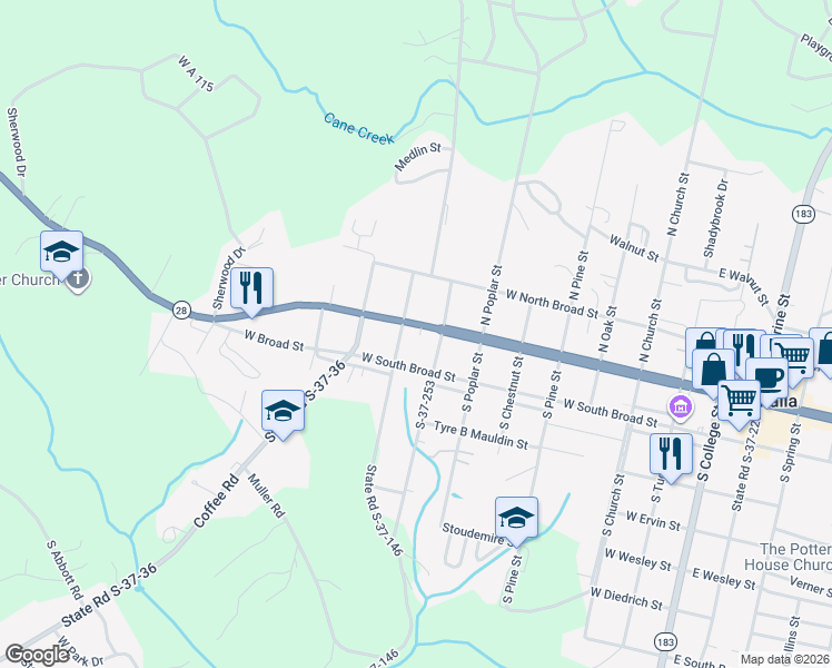 map of restaurants, bars, coffee shops, grocery stores, and more near 809 West Main Street in Walhalla