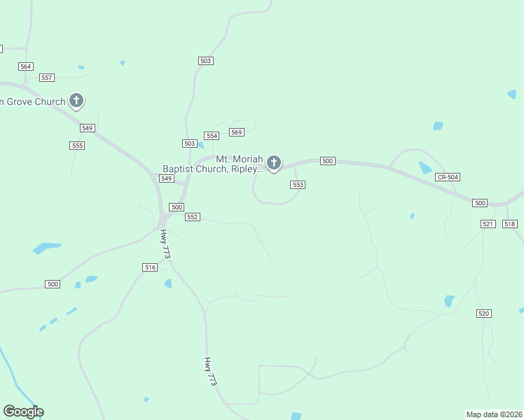 map of restaurants, bars, coffee shops, grocery stores, and more near 160 County Road 553 in Ripley